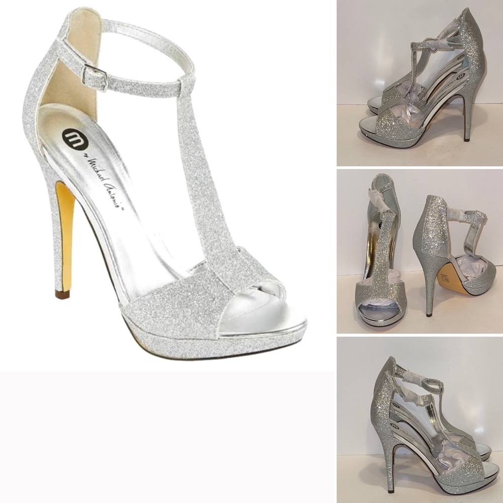 M By Michael Antonio Silver Glitter Stiletto Heels